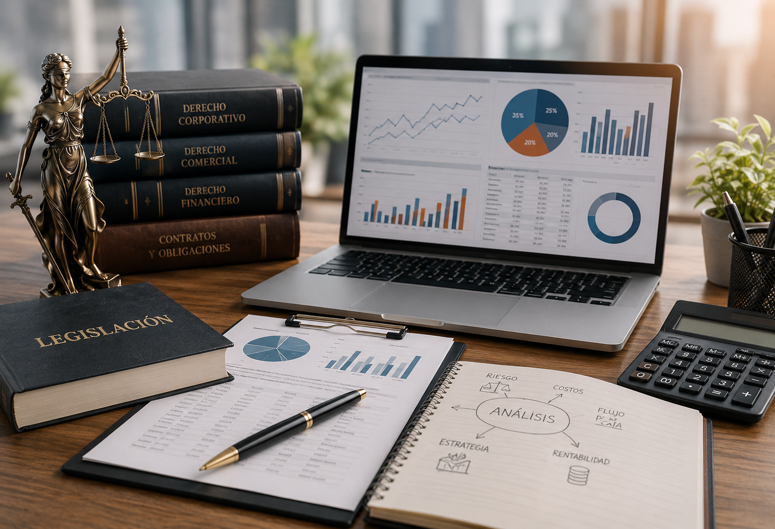 Profesionales revisando información jurídica y financiera